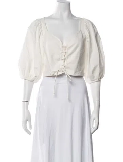 Pre-owned Loeffler Randall Square Neckline Three-quarter Sleeve Crop Top In White