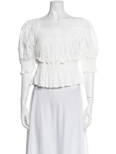 Pre-owned Loeffler Randall Square Neckline Three-quarter Sleeve Top In White