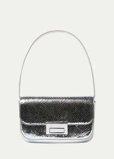 Loeffler Randall Stefanie Metallic Snake-embossed Shoulder Bag In Silver