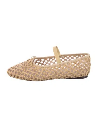 Pre-owned Loeffler Randall Straw Bow Accents Mary Jane Flats In Neutral