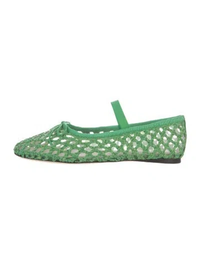 Pre-owned Loeffler Randall Straw Patterned Ballet Flats In Green