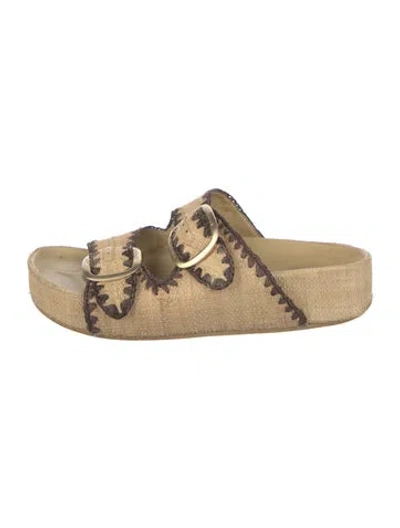 Pre-owned Loeffler Randall Straw Patterned Slides In Neutral