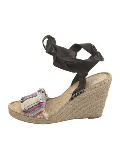 Pre-owned Loeffler Randall Straw Striped Espadrilles In Neutral