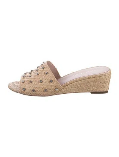 Pre-owned Loeffler Randall Straw Tweed Pattern Slides In Neutrals