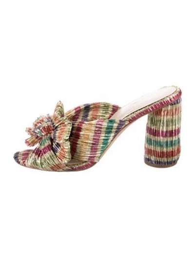 Pre-owned Loeffler Randall Striped Bow Accents Sandals In Gold/metallic
