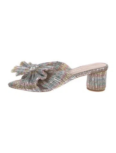 Pre-owned Loeffler Randall Striped Bow Accents Slides In Multi