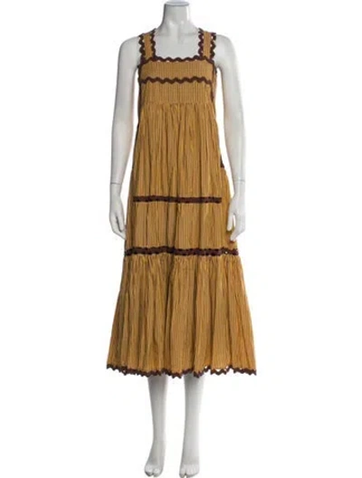 Pre-owned Loeffler Randall Striped Long Dress In Yellow