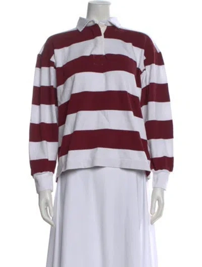 Pre-owned Loeffler Randall Striped Long Sleeve Polo In Burgundy