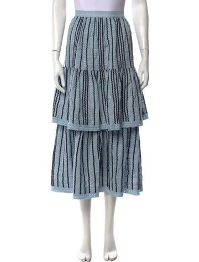 Pre-owned Loeffler Randall Striped Midi Length Skirt W/ Tags In Blue