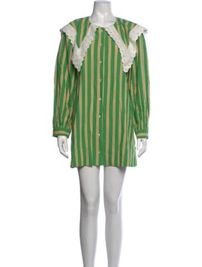 Pre-owned Loeffler Randall Striped Mini Dress In Green