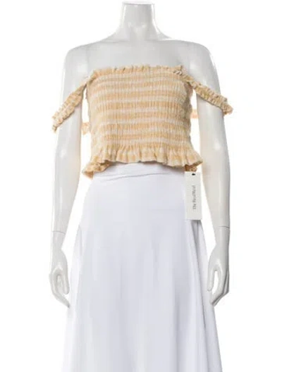 Pre-owned Loeffler Randall Striped Off-the-shoulder Crop Top In White