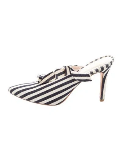 Pre-owned Loeffler Randall Striped Ruffle Embellishment Mules In Blue/white