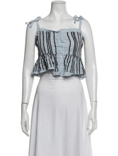 Pre-owned Loeffler Randall Striped Square Neckline Top In White