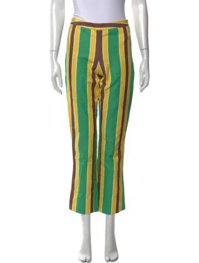 Pre-owned Loeffler Randall Striped Straight Leg Pants In Green