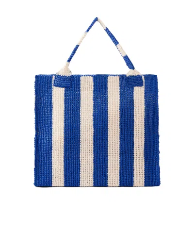 Loeffler Randall Sol Striped Woven Raffia Tote In Blue