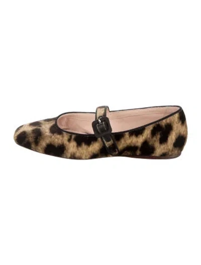 Pre-owned Loeffler Randall Suede Animal Print Mary Jane Flats In Brown