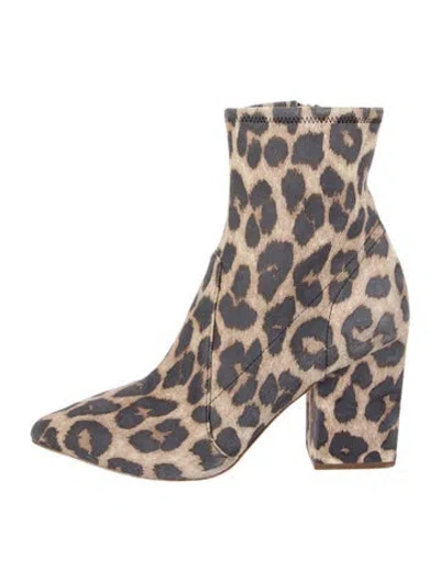 Pre-owned Loeffler Randall Suede Animal Print Sock Boots In Brown