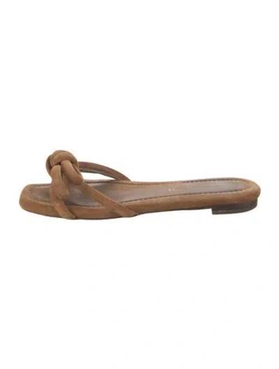 Pre-owned Loeffler Randall Suede Bow Accents Flats In Brown
