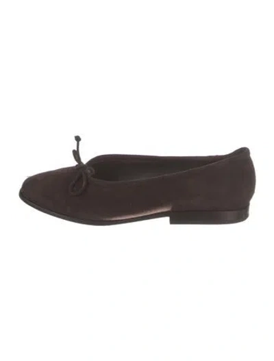 Pre-owned Loeffler Randall Suede Bow Accents Flats In Brown