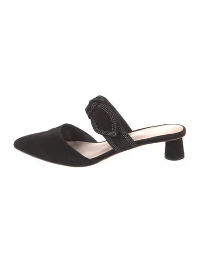 Pre-owned Loeffler Randall Suede Bow Accents Mules In Black