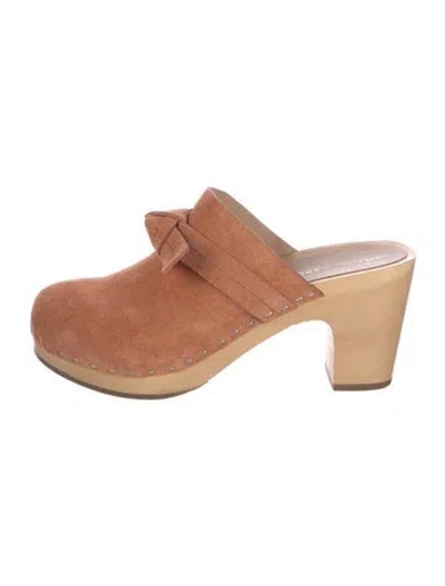 Pre-owned Loeffler Randall Suede Bow Accents Mules In Brown