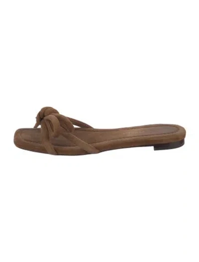 Pre-owned Loeffler Randall Suede Bow Accents Sandals In Brown
