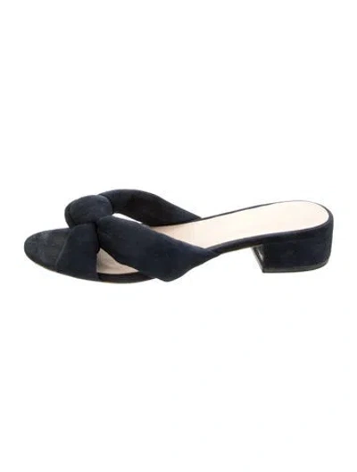 Pre-owned Loeffler Randall Suede Bow Accents Slides In Blue