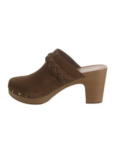 Pre-owned Loeffler Randall Suede Braided Accents Mules In Brown/neutrals