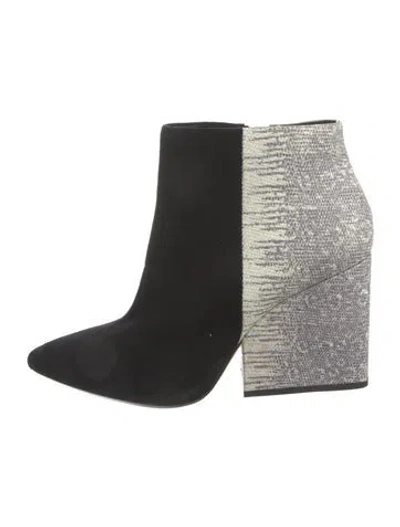 Pre-owned Loeffler Randall Suede Colorblock Pattern Boots In Black