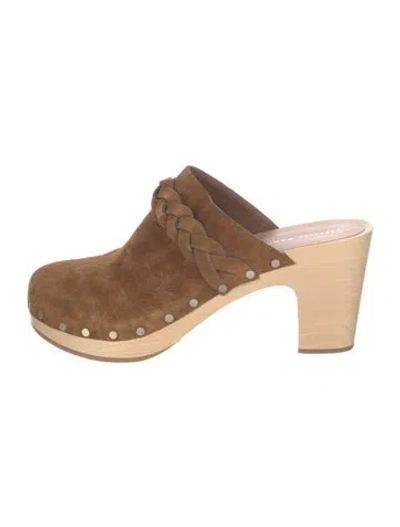 Pre-owned Loeffler Randall Suede Colorblock Pattern Mules In Brown