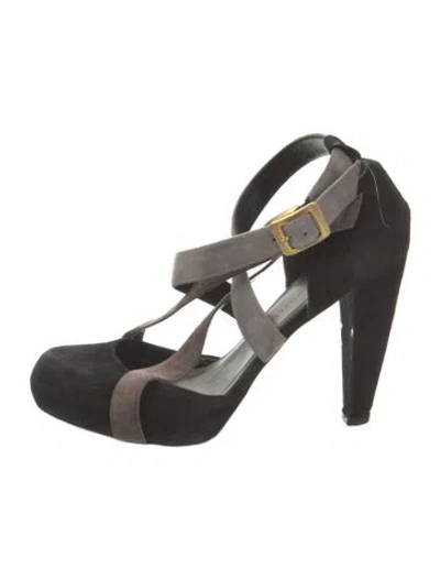 Pre-owned Loeffler Randall Suede Colorblock Pattern T-strap Pumps In Multi