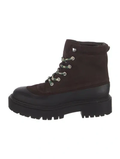 Pre-owned Loeffler Randall Suede Combat Boots In Brown