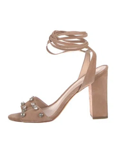 Pre-owned Loeffler Randall Suede Crystal Embellishments Sandals In Neutral