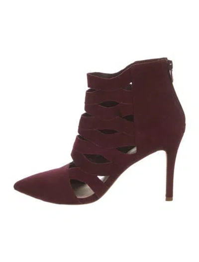 Pre-owned Loeffler Randall Suede Cutout Accent Lace-up Boots In Burgundy