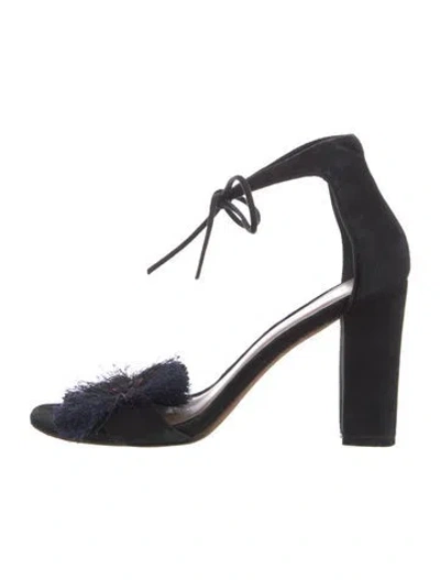 Pre-owned Loeffler Randall Suede Embroidered Accent Sandals In Black