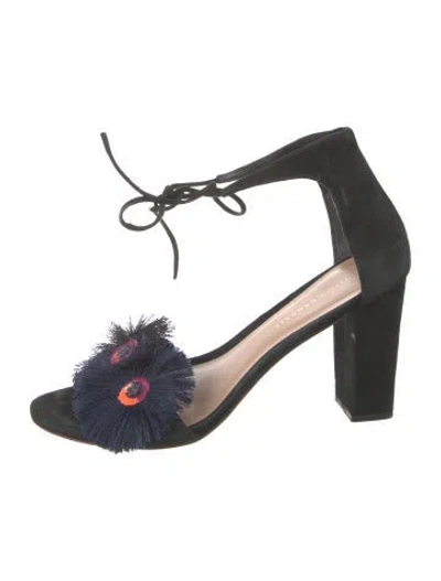 Pre-owned Loeffler Randall Suede Embroidered Accent Sandals In Black
