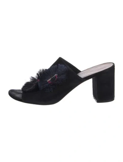 Pre-owned Loeffler Randall Suede Embroidered Accent Slides In Black