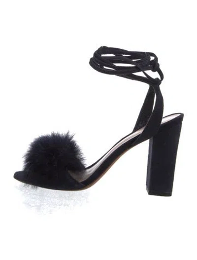 Pre-owned Loeffler Randall Suede Faux Fur Trim Sandals In Blue