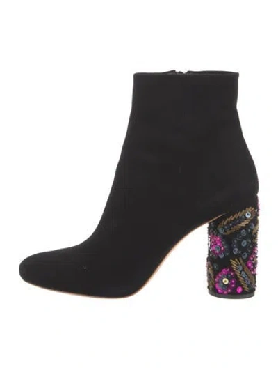 Pre-owned Loeffler Randall Suede Floral Print Boots In Black