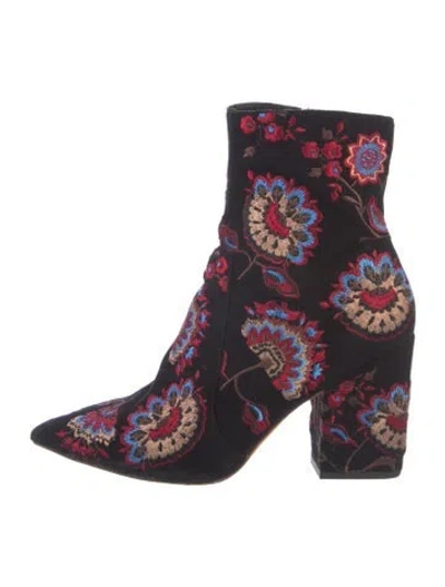 Pre-owned Loeffler Randall Suede Floral Print Boots In Multicolor