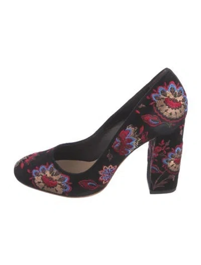 Pre-owned Loeffler Randall Suede Floral Print Pumps In Black