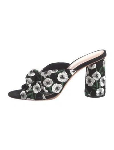 Pre-owned Loeffler Randall Suede Floral Print Sandals In Black