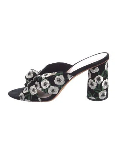 Pre-owned Loeffler Randall Suede Floral Print Slides In Black