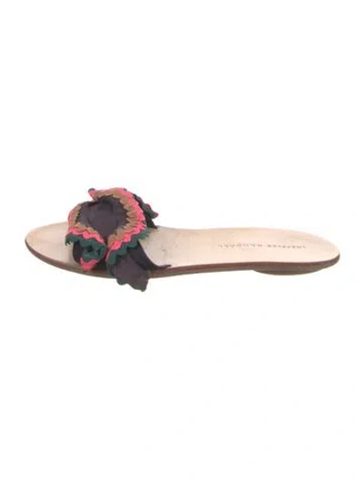 Pre-owned Loeffler Randall Suede Floral Print Slides In Blue