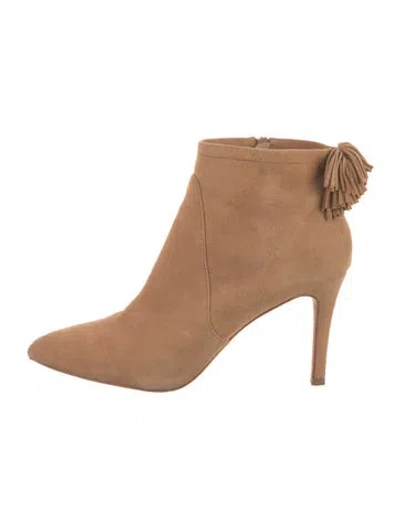 Pre-owned Loeffler Randall Suede Fringe Trim Accent Boots In Neutral