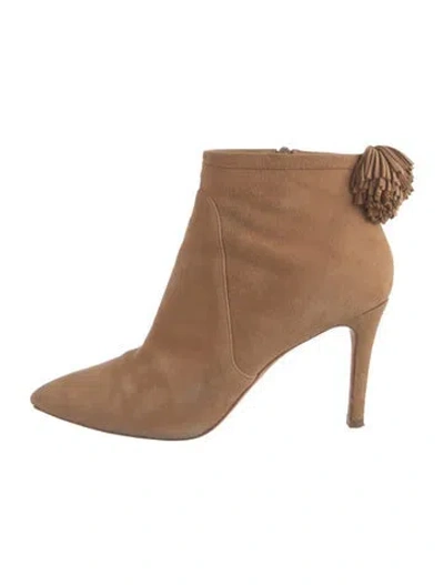 Pre-owned Loeffler Randall Suede Fringe Trim Accent Boots In Neutral