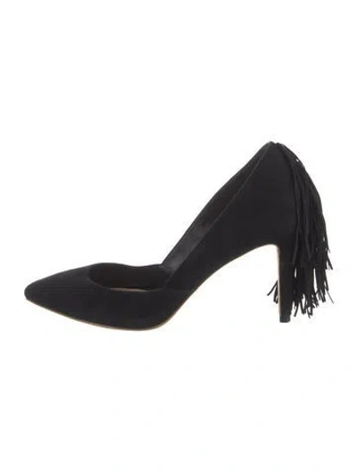 Pre-owned Loeffler Randall Suede Fringe Trim Accent D'orsay Pumps In Black