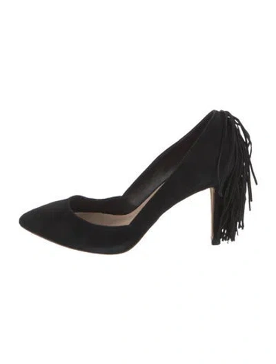 Pre-owned Loeffler Randall Suede Fringe Trim Accent Pumps In Black