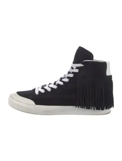 Pre-owned Loeffler Randall Suede Fringe Trim Accent Sneakers In Black