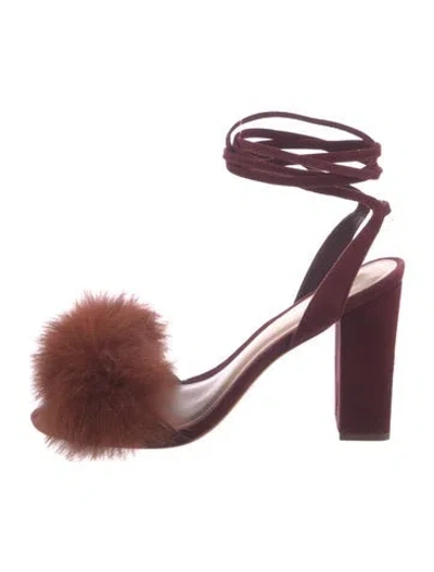 Pre-owned Loeffler Randall Suede Fur Trim Sandals In Burgundy